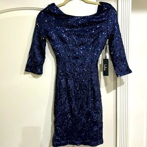 Lulus blue sequin body con dress
